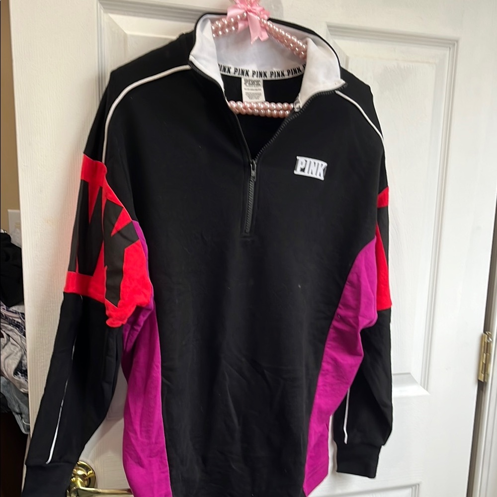 Victoria secret pink Black and Pink Quarter-Zip Sweatshirt